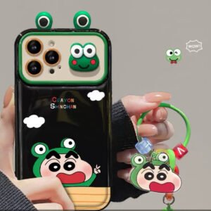 Frog Shin-chan flip phone case with mirror and stand