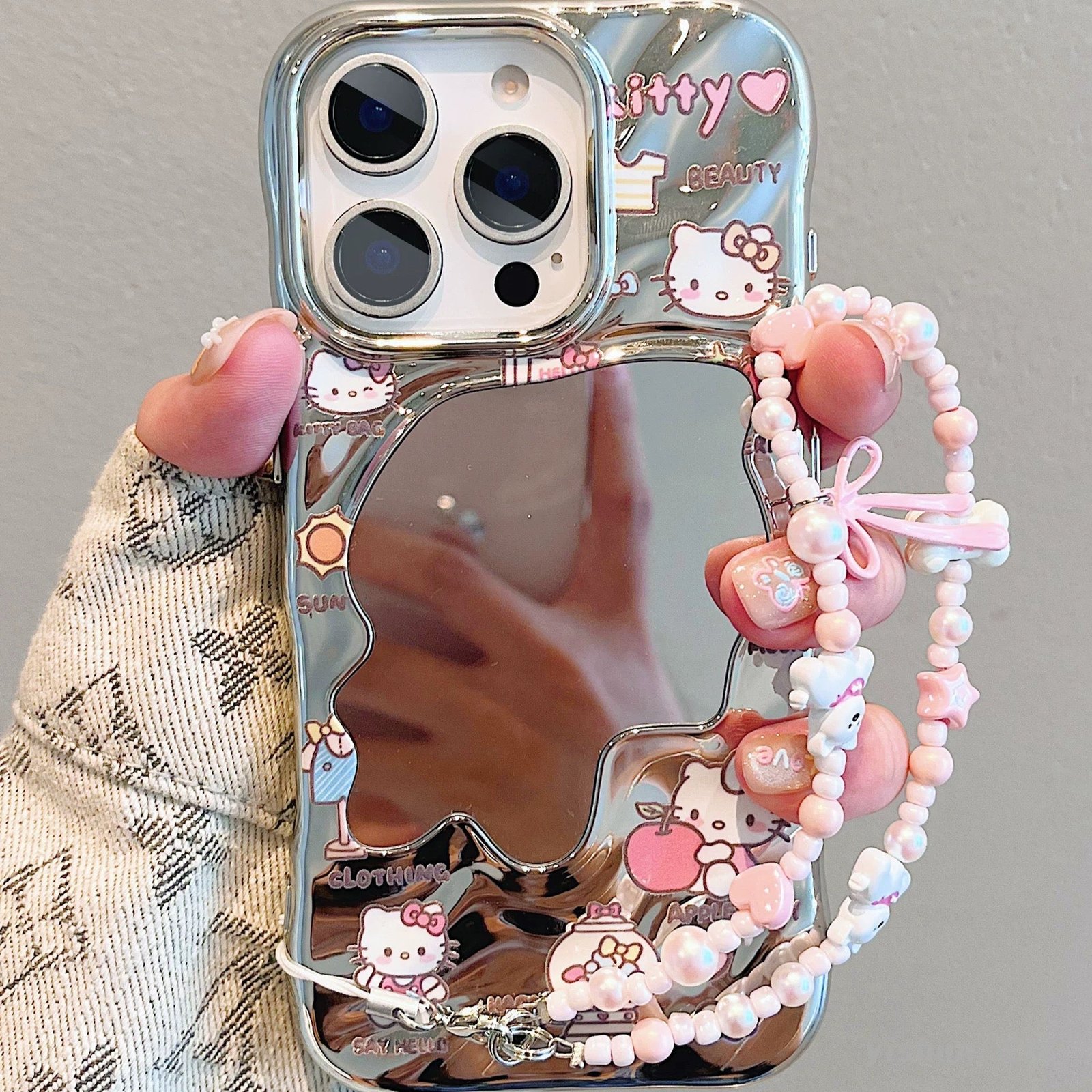 Irregular Mirror Kitty Cat Bracelet Phone Case – product image 3