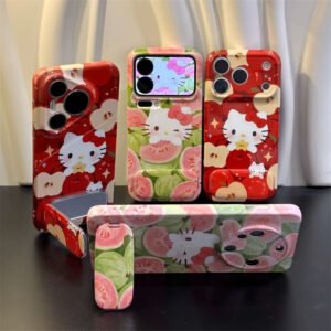Android compatible Red Apple Guava Cat Mirror Stand Phone Case