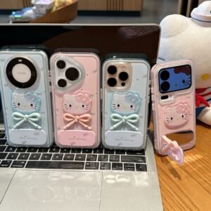Android compatible 3D Kitty and Bow Portable Mirror Phone Case