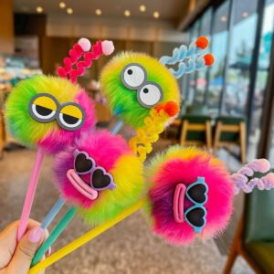 Super Cute Pom-Pom Ballpoint Pen with Braided Detail – Perfect Student Gift