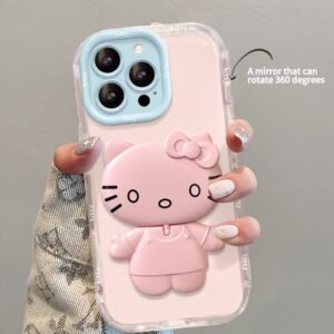 Rotating Kitty phone case with mirror and stand