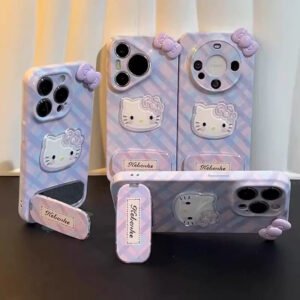 Compatible with Samsung Kitty Cat Bow Doll Mirror Stand Phone Case