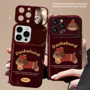 Dachshund Flip Phone Case with Mirror and Stand