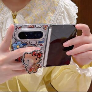 Full-screen Hello Kitty magnetic foldable phone case with a shaker element.