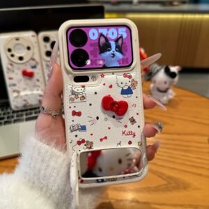 3D bow Kitty portable mirror phone case