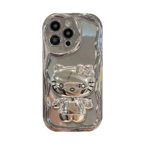 Android compatible Silver Kitty Rotating Mirror and Stand Phone Case