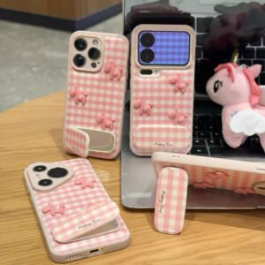 Pink Plaid Pony Stand Phone Case