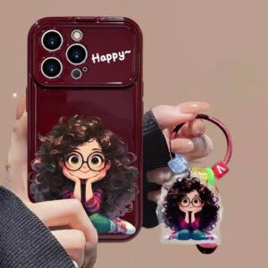 Android compatible Curly Girl Flip Phone Case with Mirror and Stand