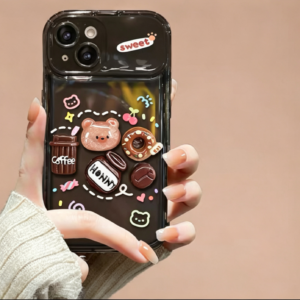 3D bear and Coffee Portable Mirror Phone Case