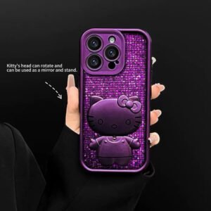 Rotating Kitty phone case with mirror and stand