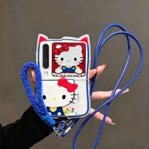 Compatible with AndroidCute Red Bow Foldable Phone Case with 3D Cat Ears
