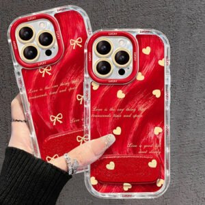 Red bow/heart shaped phone case (with mirror and stand)