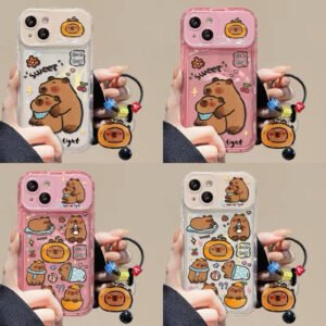 Capybara Pendant Phone Case with Flip-Out Mirror
