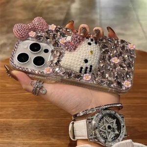 Kitty Cat Bracelet Phone Case with Rhinestone Bow