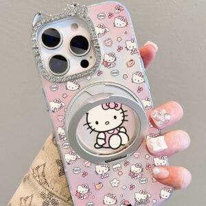 Pink Magnetic Rotating Stand Kitty Phone Case