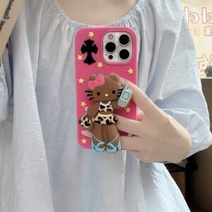 Long-Legged Leopard-Print Hello Kitty Phone Case with Stand