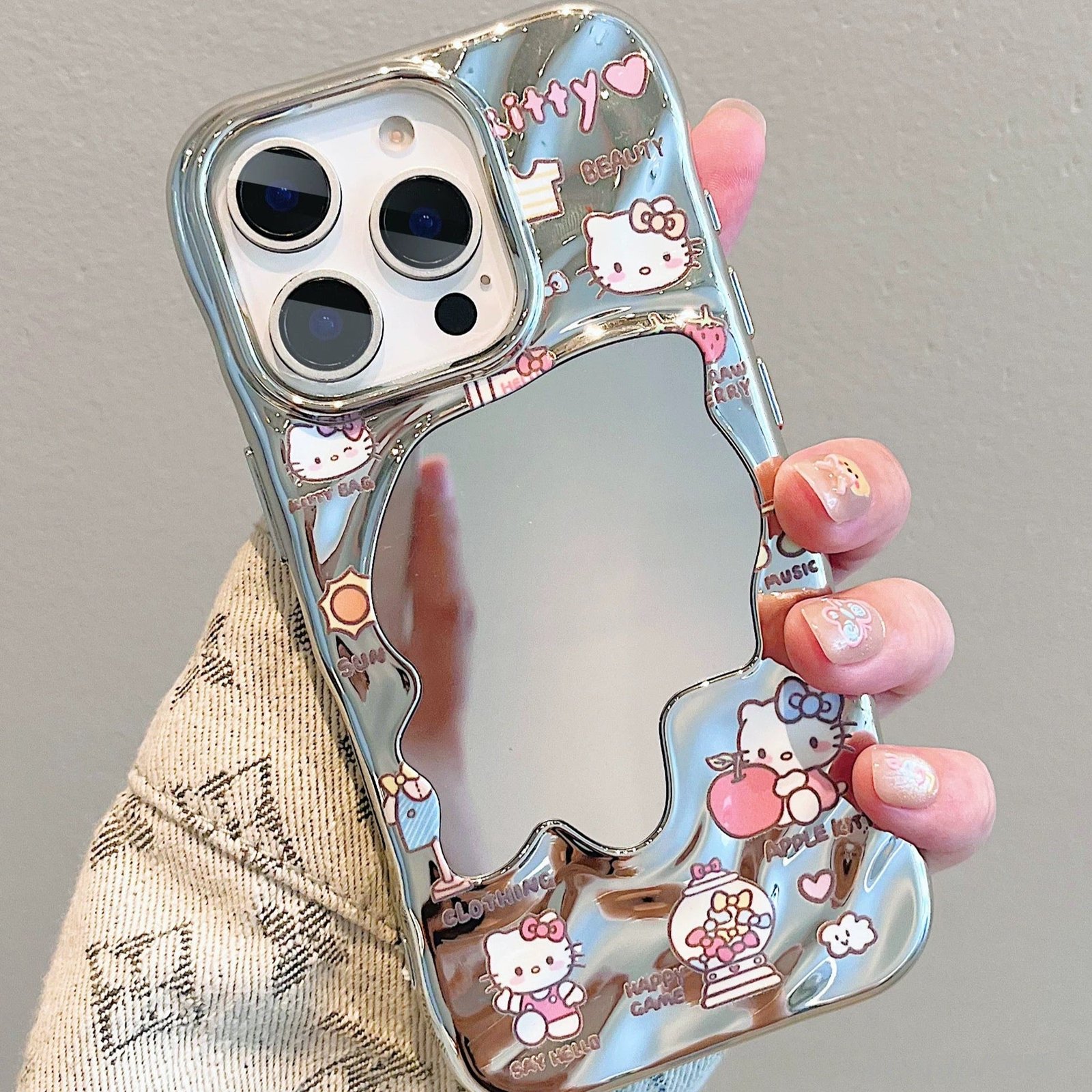 Irregular Mirror Kitty Cat Bracelet Phone Case – product image 2