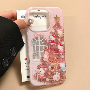 Girly Pink Glitter Christmas Tree Phone Case