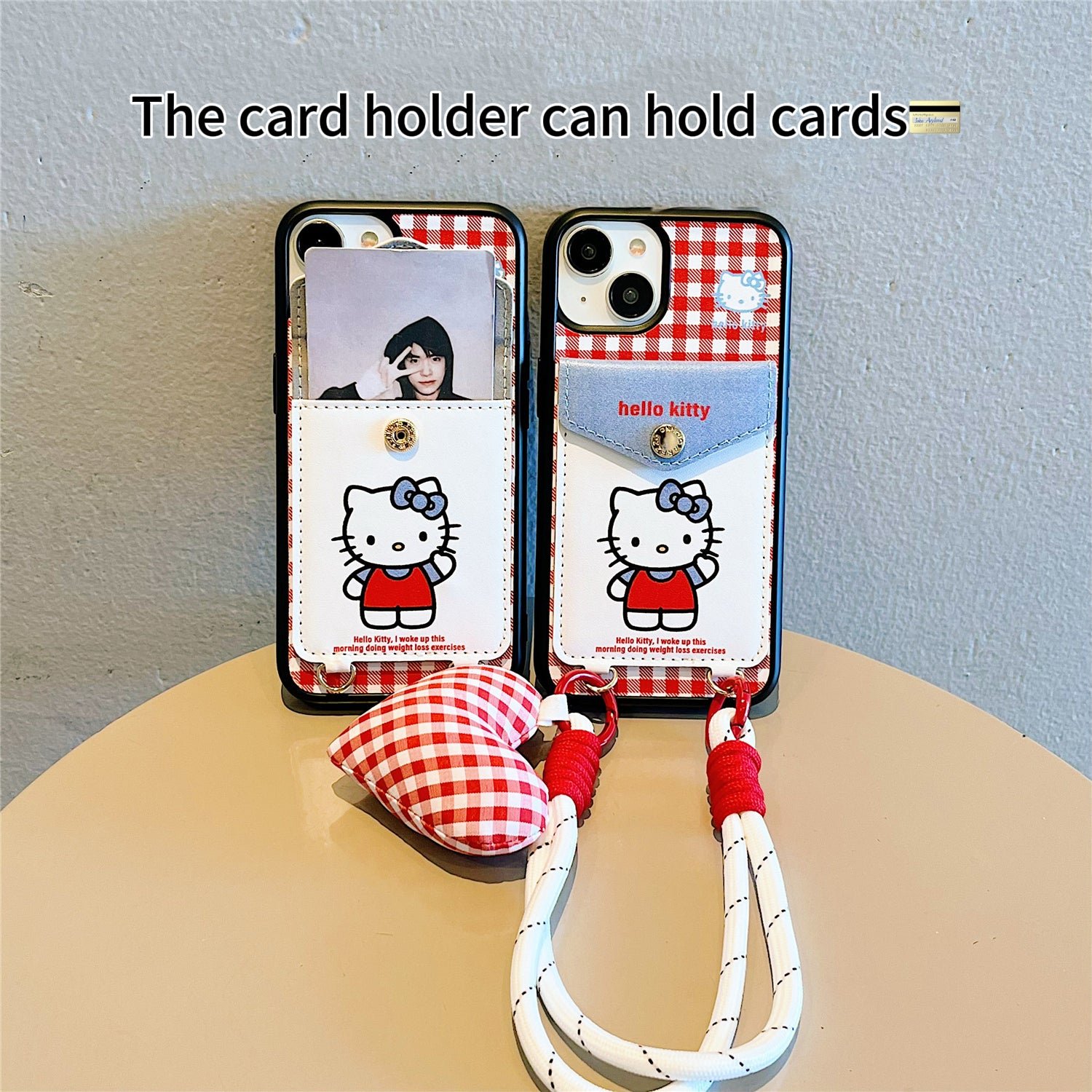 Plaid KT Cat Card Holder Phone Case