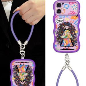 Colorful messy-haired girl + phone case with lanyard