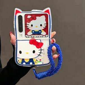 Cute Foldable Phone Case with 3D Cat Ears and Red Bow