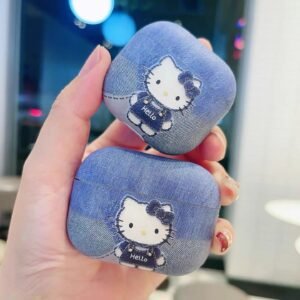 Denim-style Kitty protective case for Apple AirPods