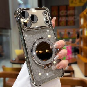 Sparkling portable mirror and stand phone case