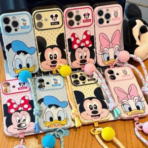 Colorful Polka-Dot Mickey & Donald Duck Lanyard Phone Case for Android