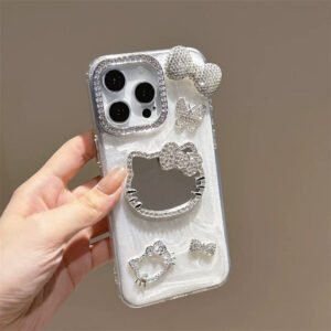 Android compatible full diamond bow and Hello Kitty cat mirror