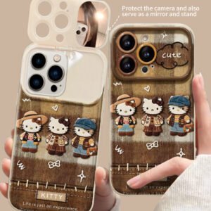 Brown Hello Kitty Flip Phone Case with Mirror and Stand