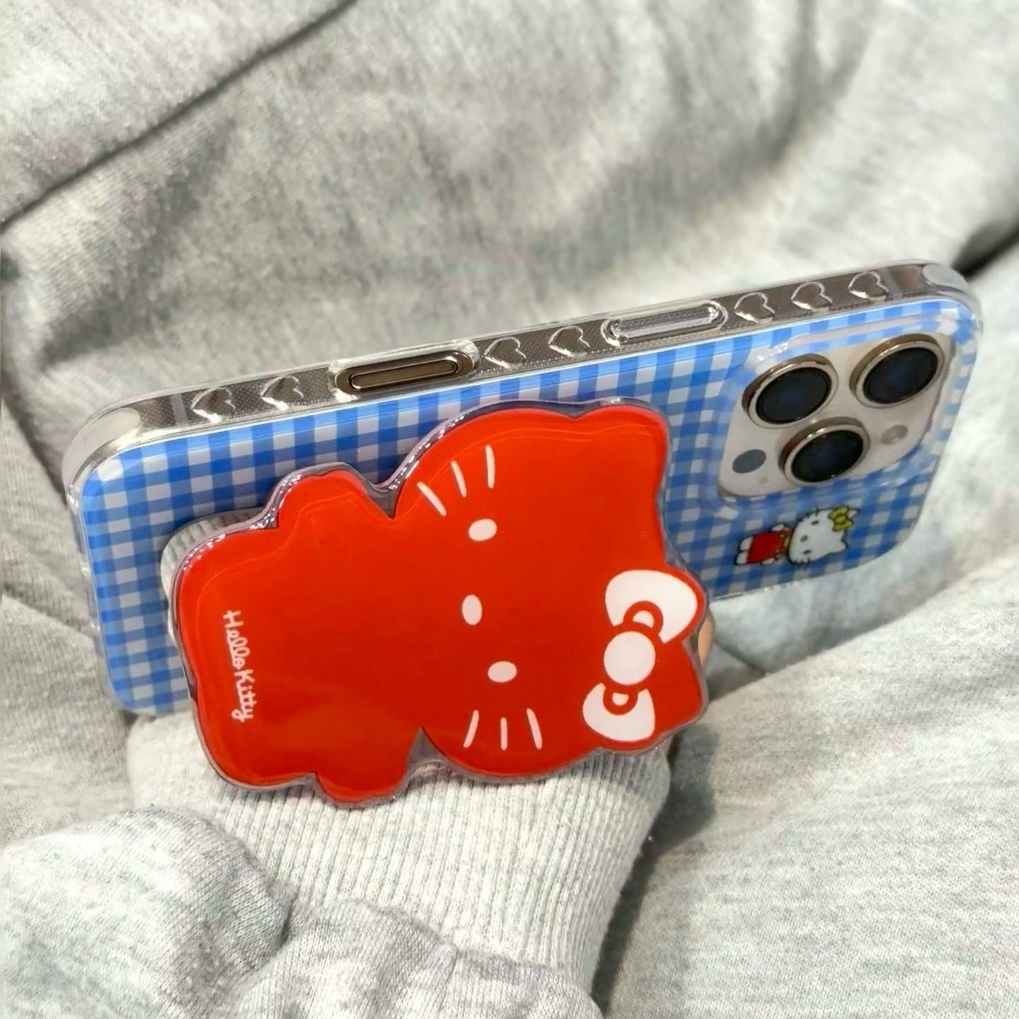 kT cat blue plaid phone case with mirror holder – product image 4
