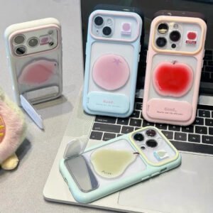 Phone case with a mirror stand and 3D fruit embellishments