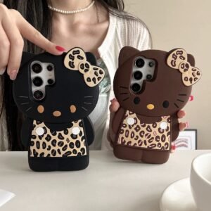 Compatible with Samsung leopard print bow Kitty cat phone case