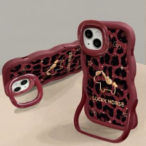 Leopard-Print Calf Hair Phone Case with Dual Invisible Kickstands