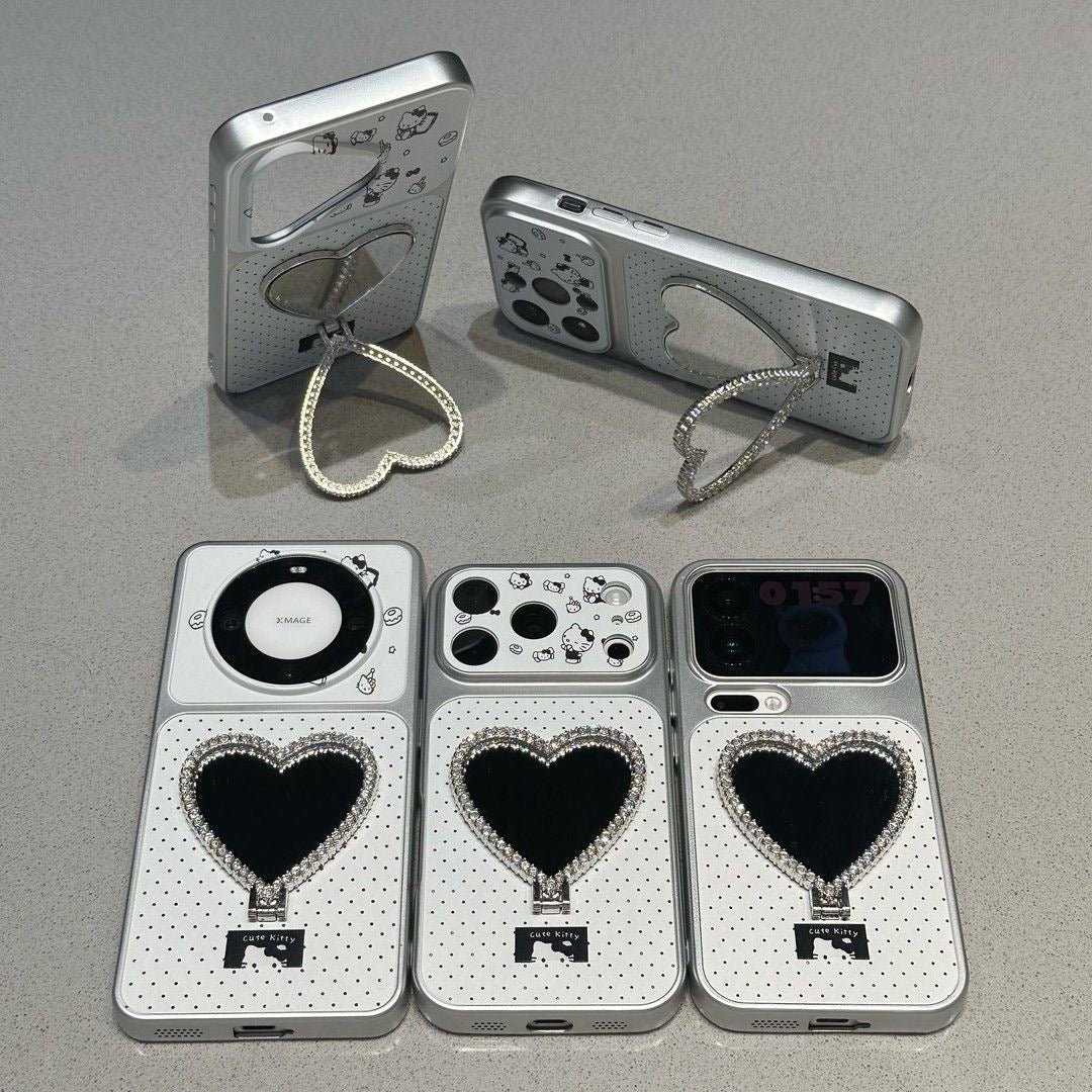 Heart-shaped mirror and stand Kitty phone case – product image 3