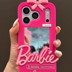 Sweet & Cool Barbie-Style Mirror Phone Case with Bow Accent