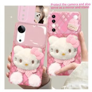 Pink Kitty Flip Phone Case with Mirror and Stand